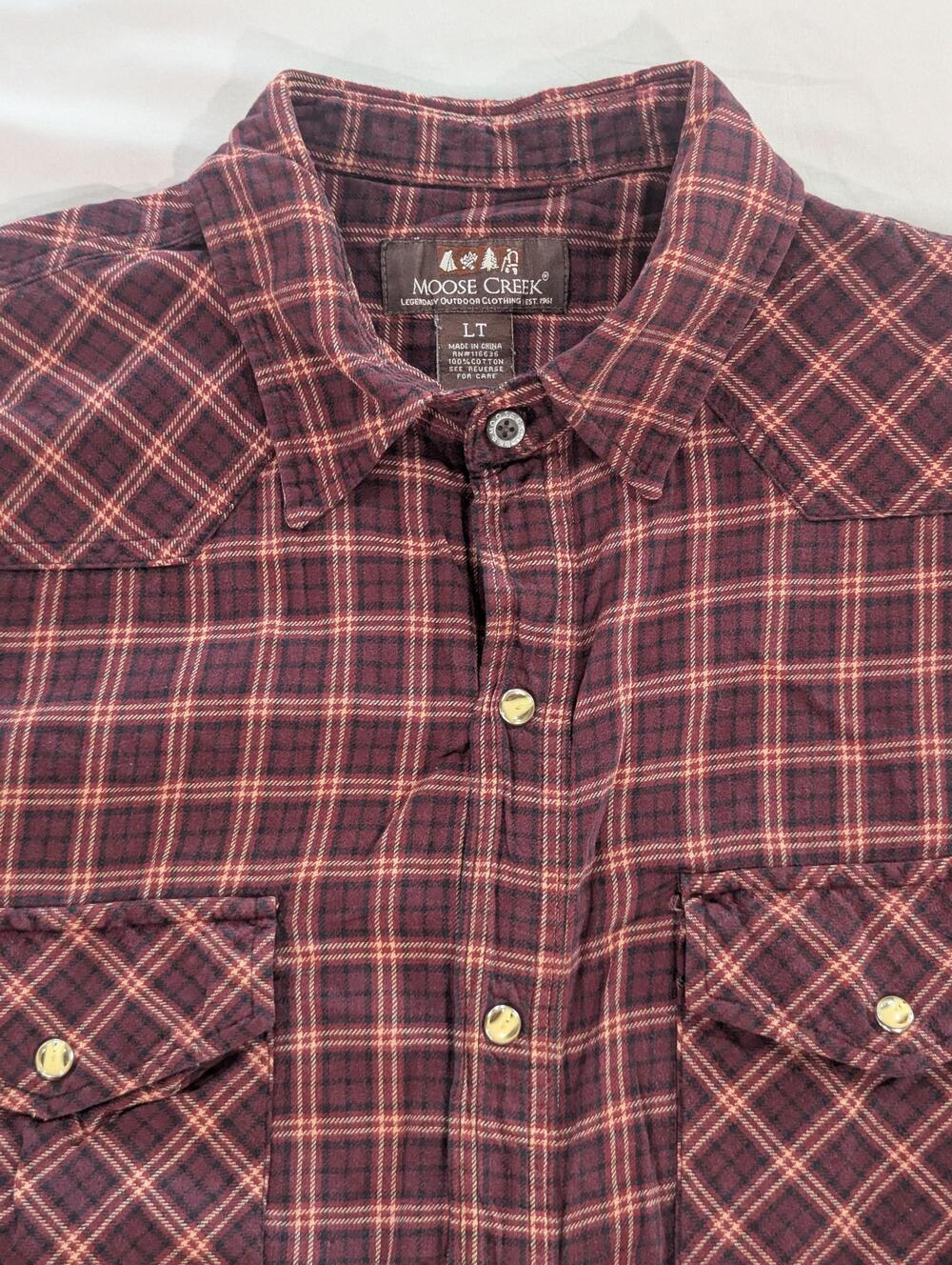 Moose Creek Shirt Mens LT Red Plaid Flannel Long Sleeve Snap Pockets Casual